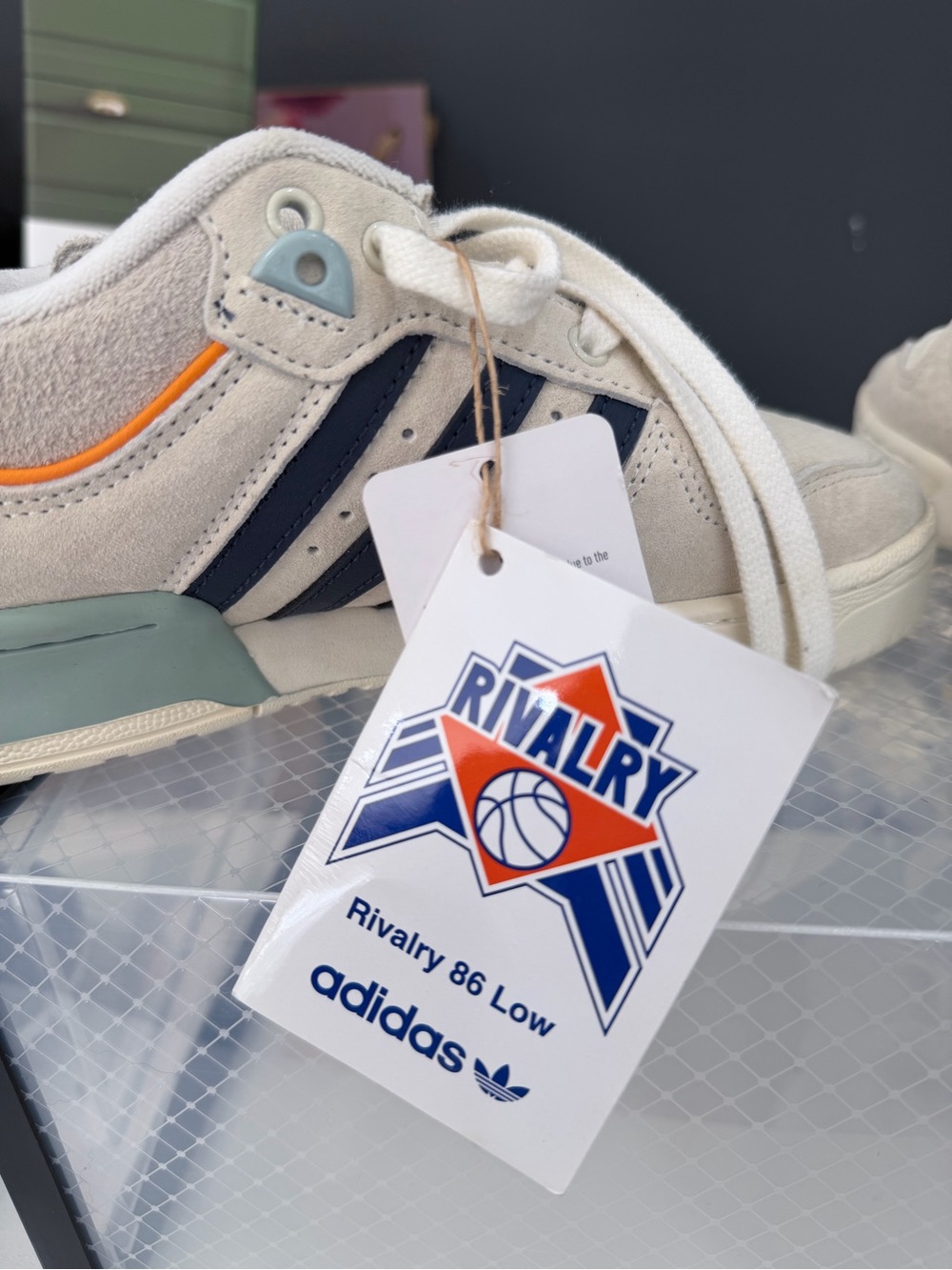 adidas Rivalry 86 Low Sneakers in Beige, Navy & Orange Accent - Picture 3 of 7